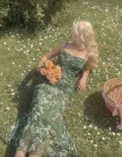 SHEIN 売り切れ　フラワープリント グリーン キャミワンピース