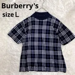 Burberry's バーバリーズ　半袖カットソー　紺　チェック　Ｌ　ハイネック