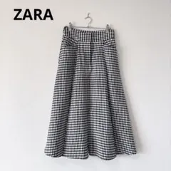 ZARA ギンガムチェック Aライン ロングスカート S M 白黒 ザラのサムネイル