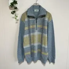 クロコダイル Lsize ジッパー付きハイネックニット　ブルーチェックのサムネイル