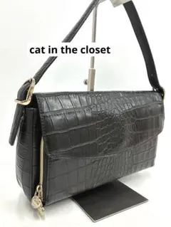 S2 cat in the closet ハンドバッグ 黒クロコ型押し 財布機能
