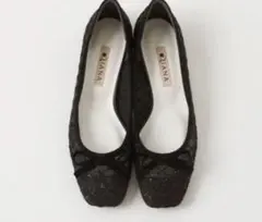 DIANA スクエアトゥバレエシューズ　グリッターチュール　ブラック パンプス