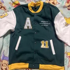 スタジャン 緑/白/黄色 Chirago刺繍