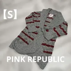 中美品✨PINK REPUBLIC カーディガン【S】グレー/赤　海外　一点物