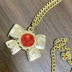 【セボンスター】ネックレス ゴールド 赤リボン ペンダント 赤ストーン