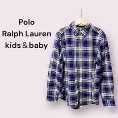 ポロラルフローレンRalphLaurenチェック柄シャツキッズ長袖ロゴ刺繍古着M