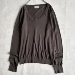 マーガレットハウエル×ジョンスメドレー 英国製綿100%Ｖネック 長袖ニット 茶