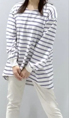 グローバルワークsmile seed 白と紫のストライプ 長袖Tシャツ Sサイズ