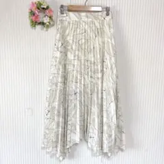 美品★ 【クリアインプレッション】 プリーツスカート 抽象線画 アート 総柄