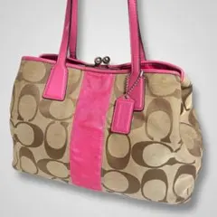 COACH pink signature kisslock tote bag