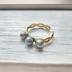 シルバー925 アコヤ真珠ベビーパールイヤーカフ（ゴールド×コバルトブルー）