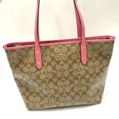 【美品】Coach ロゴトートバッグ ベージュ/ピンク