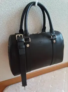 【美品】agnès b. ミニボストンショルダー付 アニエスべー 黒2WAY本革