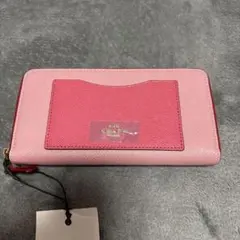 COACH 長財布 バイカラー ピンク ラウンドファスナー