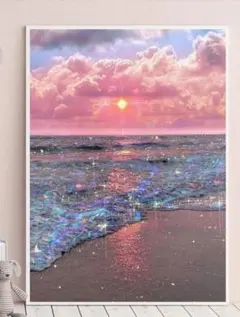 【新品 未使用】 ダイヤモンドアート 作成キット 海辺 夕日 30x40cmのサムネイル