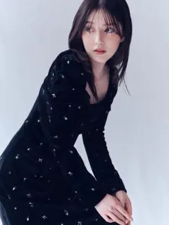 完売品 FRAY I.D ワンピース 26 ベロアナローワンピース 黒 ①