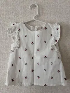 petit main 花柄刺繍 フリル袖チュニック 90cm