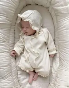 美品！monbebe モンベベ　ロンパース・ボンネットセット S