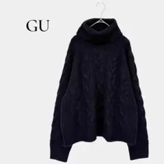 【ジーユー】ケーブルタートルネックセーター ニット オーバーシルエット L 黒