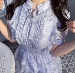 evelyn ラメフリル花柄OP ブルー