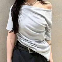 LILY BROWN ドレープオフショルカットソー ブルーのサムネイル