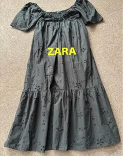 ZARA ポプリンカットワークロングワンピース　刺繍