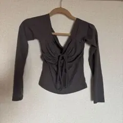 ダークブラウン Vネック 長袖 トップス