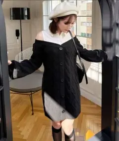 シャツドッキングケーブルニットミニワンピース