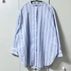 FLORENT フローレント シャツ ノーカラー ストライプ ブルー 1のサムネイル