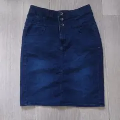 【GU 】ダークブルー タイトスカート ボタン付き ストレッチデニム