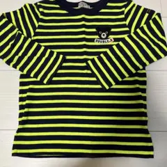 DOUBLE.B ネイビー蛍光イエロー ストライプ長袖カットソー 110cm