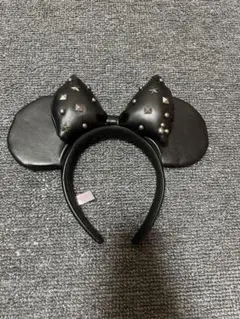 スタッズ付き黒ミニーマウス耳カチューシャ
