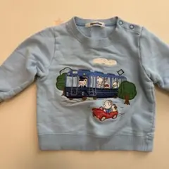 familiar 80 電車と車の刺繍 長袖トレーナー 水色