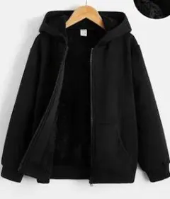 黒フルジップフード付きパーカー