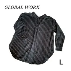 GLOBAL WORK ❤️レディースシャツ✨ブラック　ストライプ　後ろボタン　L