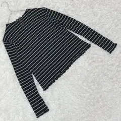 アースミュージックアンドエコロジー (M) フリルボーダーカットソー リブ編み