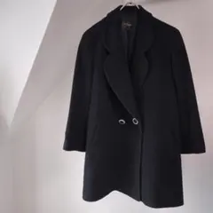 極美品 カシミヤ100% WB ダブルブレスト ロングコート ブラック M 