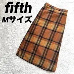 【fifth 】美品Mロングフレアスカートチェック柄シルエット綺麗オレンジ系