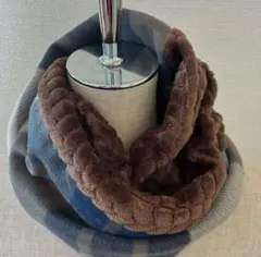 人気❤️ブルー　チェック❤️ジャガード　ボア　フリース　スヌード　マフラー　チョコ