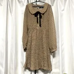 ミニワンピース M レディース プリーツ ドット 花柄ボタン 長袖