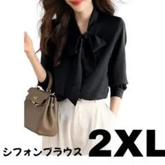 レディース 　シフォンブラウス　 リボン 　黒 ブラック ボウタイ 2XL