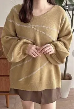 apres jour clair ニュアンスライン柄ニット FREEサイズ