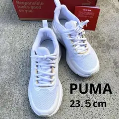 【PUMA】SoftFoam+厚底スニーカー 白 金銀 23.5メッシュ 軽い