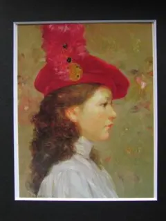 中山忠彦、【緑衣】、希少な大判額装用画集より、美品、日本人画家 中山忠彦、【緑衣】、希少な大判額装用画集より、美品、日本人画家