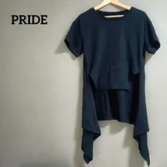 PRIDE プライド トップス 40 半袖 変形袖 ブラック 無地 綿100％のサムネイル
