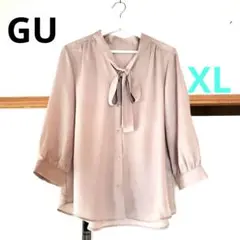 早い者勝ち‼️ベージュ リボン付き五分袖シャツ　XL