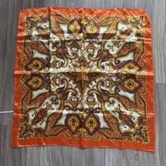 オレンジ ペイズリー柄 スカーフ 約65cm×65㎝