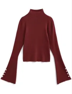 ぽむ。様専用 フレアスリーブパールハイネックニットトップスGRL