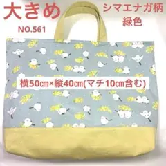 大きめレッスンバック★ シマエナガ柄◦緑色★NO.561