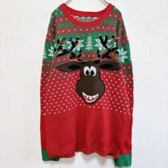 人気 アグリークリスマスセーター ニット トナカイ 【L】クルーネック 長袖のサムネイル